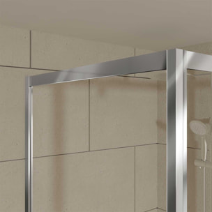 Porte de Douche Coulissante et Retour 140x80x200cm - Profilés Chrome - Verre trempé 6mm