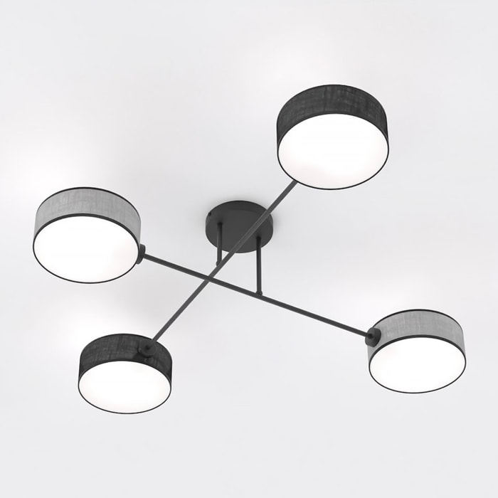 Lampada a sospensione MAGA con quattro bracci e paralumi in tessuto