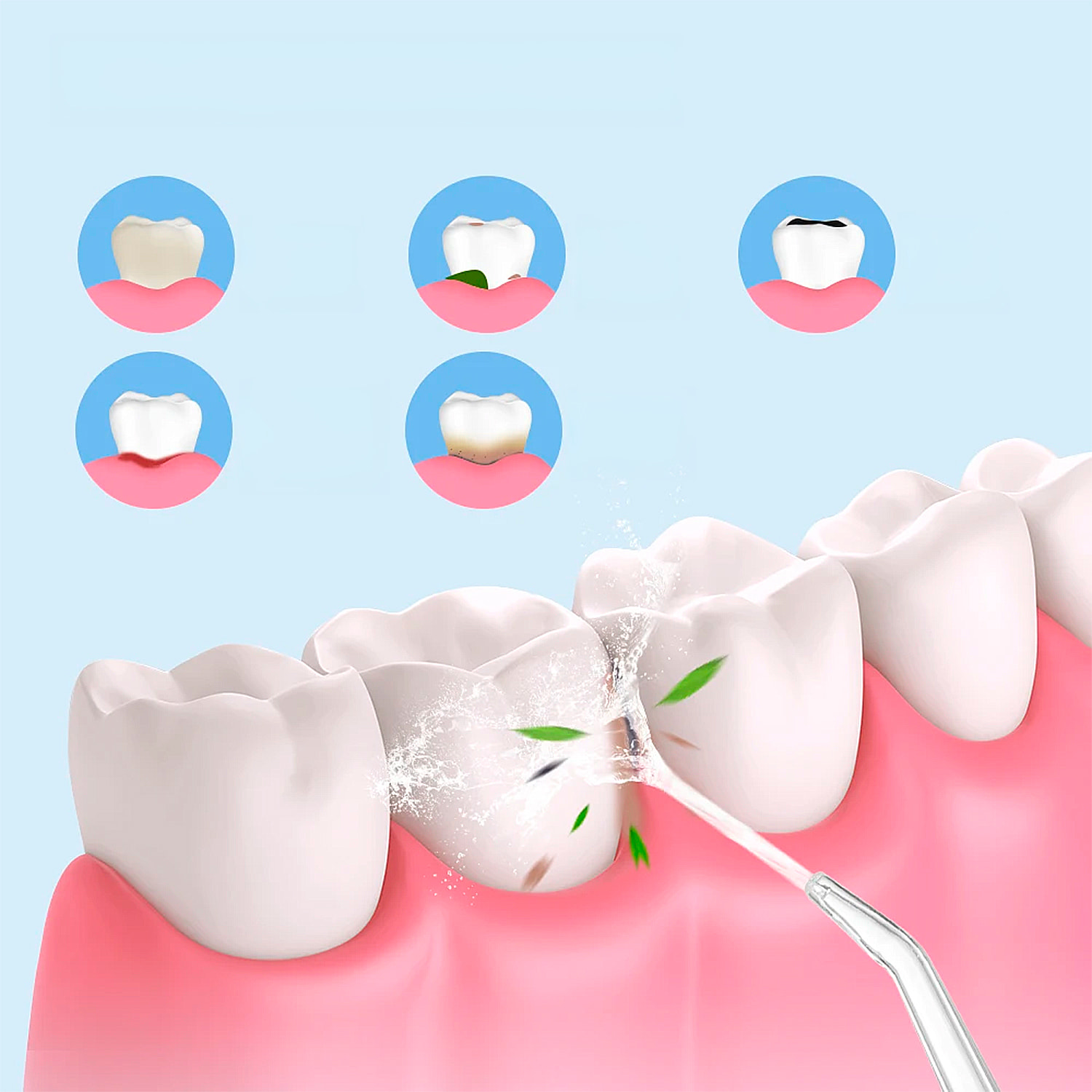 Irrigador bucal con 4 cabezales. 220ml, rotación 360, 3 modos.