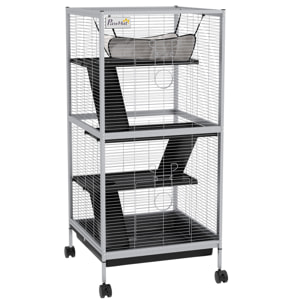 Jaula para Animales Pequeños de 4 Niveles Jaula para Roedores con Ruedas 2 Puertas 3 Rampas Hamaca Colgante y Bandeja Extraíble para Chinchillas 52x52x113,5 cm Blanco