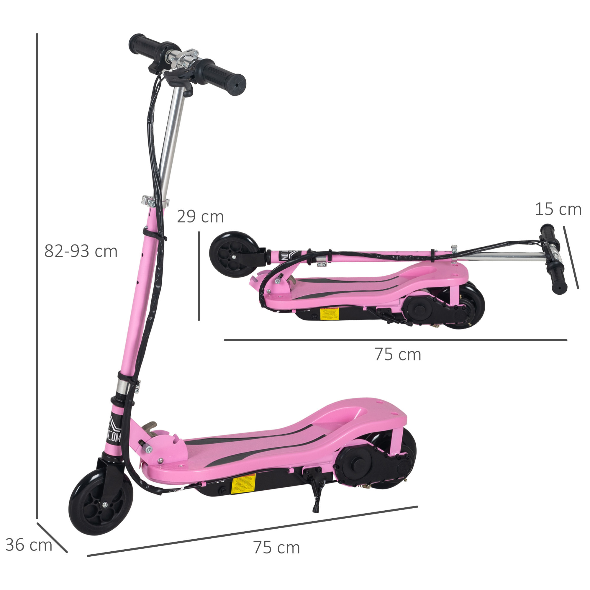 Patinete Eléctrico Plegable Metal 75x36x82-93 cm Rosa