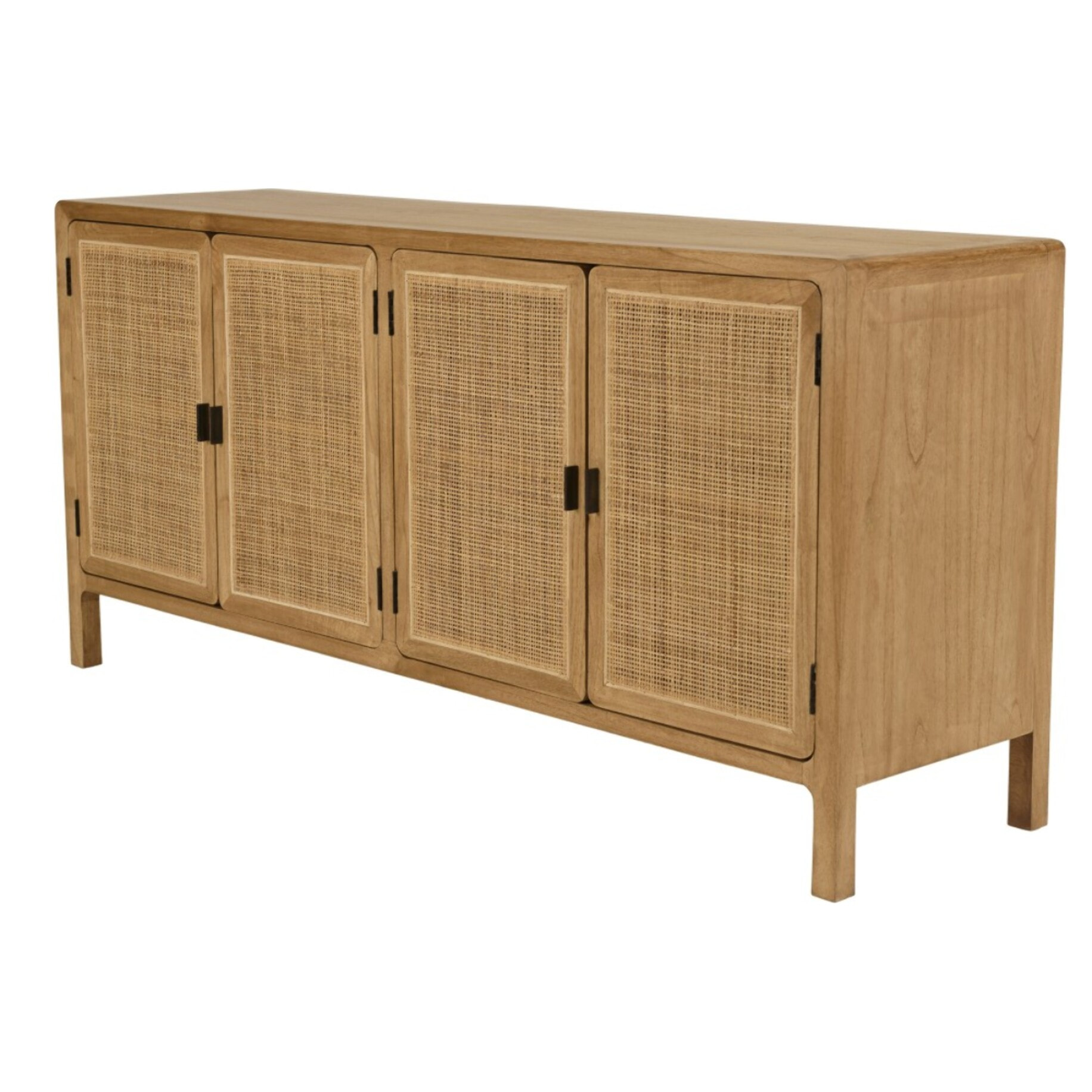 AMY - Buffet 4 portes 170cm en bois de mindi et rotin naturel