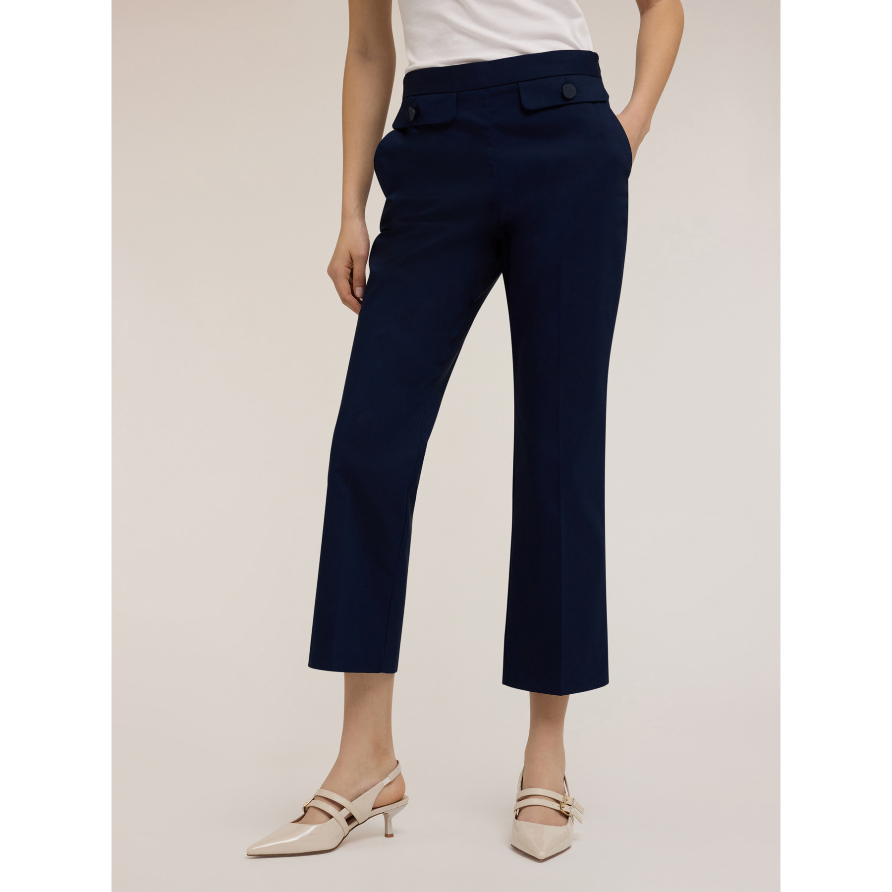 Motivi - Pantalones kick flare de algodón técnico - Azul