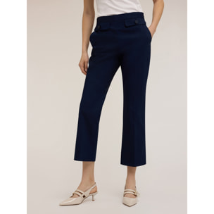 Motivi - Pantalones kick flare de algodón técnico - Azul