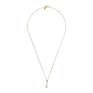 PERLAVIVA - Collana in Argento 925 placcato Oro Giallo 18Kt con Perla Ovale Bianca d'Acqua Dolce 8x10mm