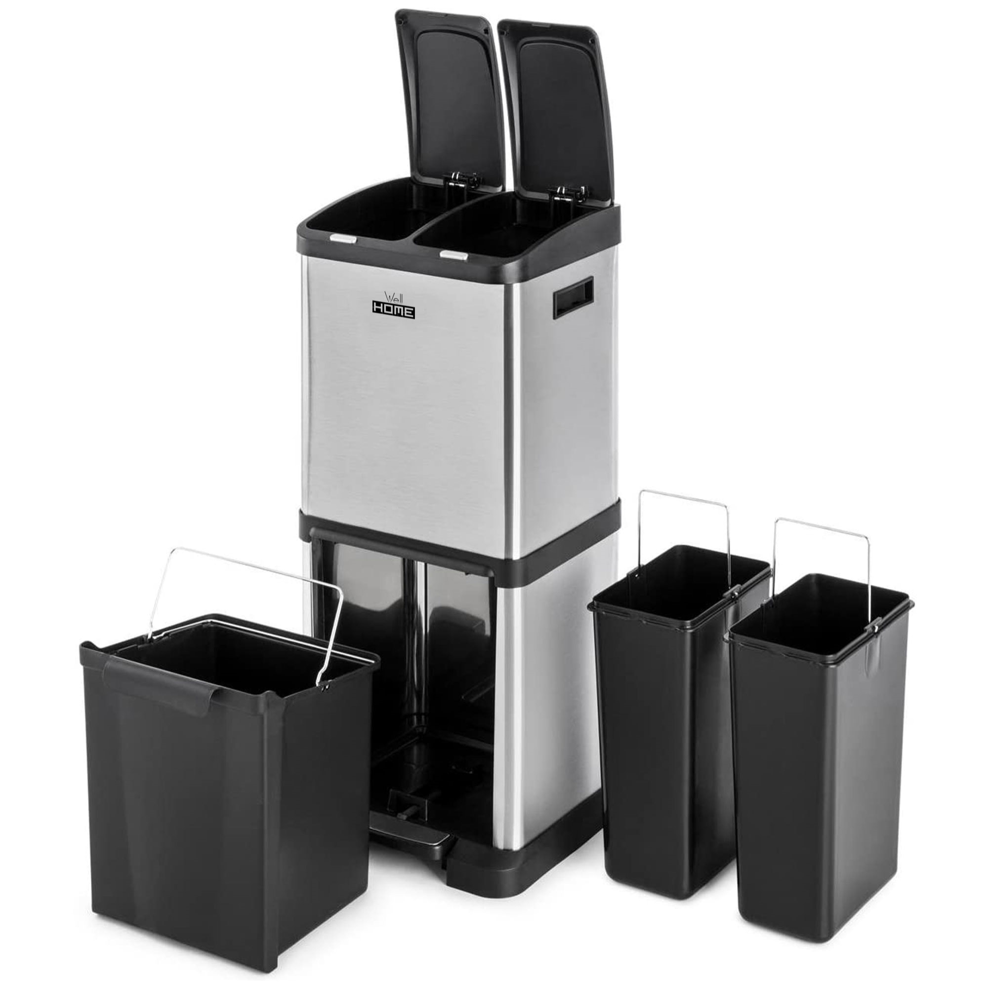 Cubo de reciclaje ecológico 32 litros de 3 compartimentos (2 de 8 L + 1 de 16 L), reciclaje de basura / cubos de reciclaje, Gran Capacidad, para Papel