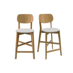 Tabourets de bar en bois clair chêne et tissu beige H65 cm (lot de 2) LUCIA