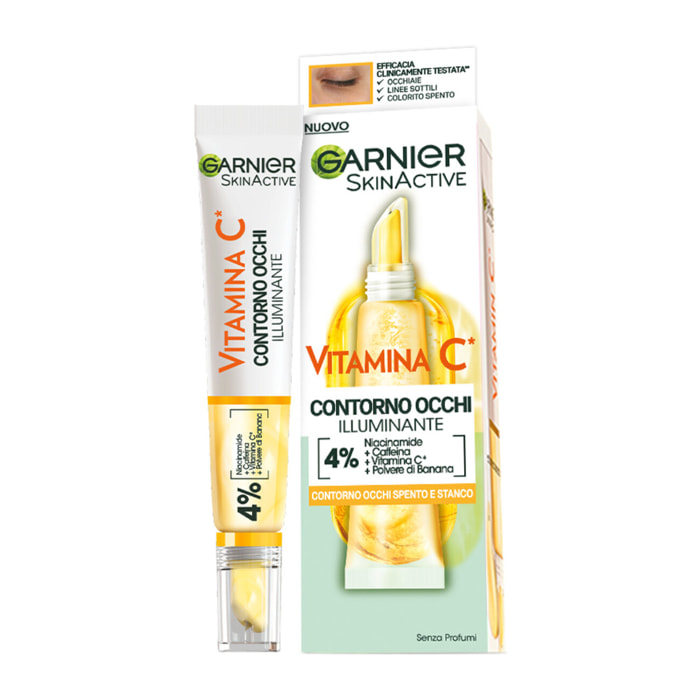 Crema Contorno Occhi Illuminante Levigante SkinActive Vitamina C con Niacinamide Caffeina e Polvere di Banana - Flacone da 15ml