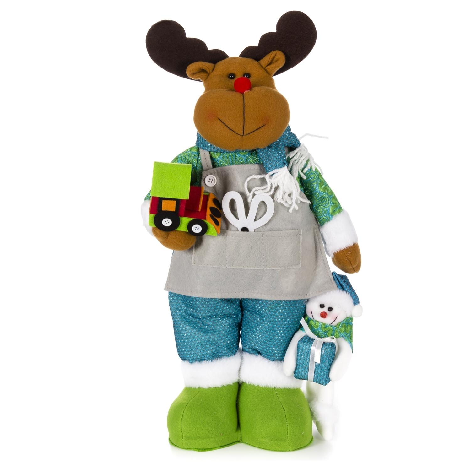 DAM Figura Renna con trenino e pupazzo di neve, 50 cm. 26x11x50 cm. colore marrone