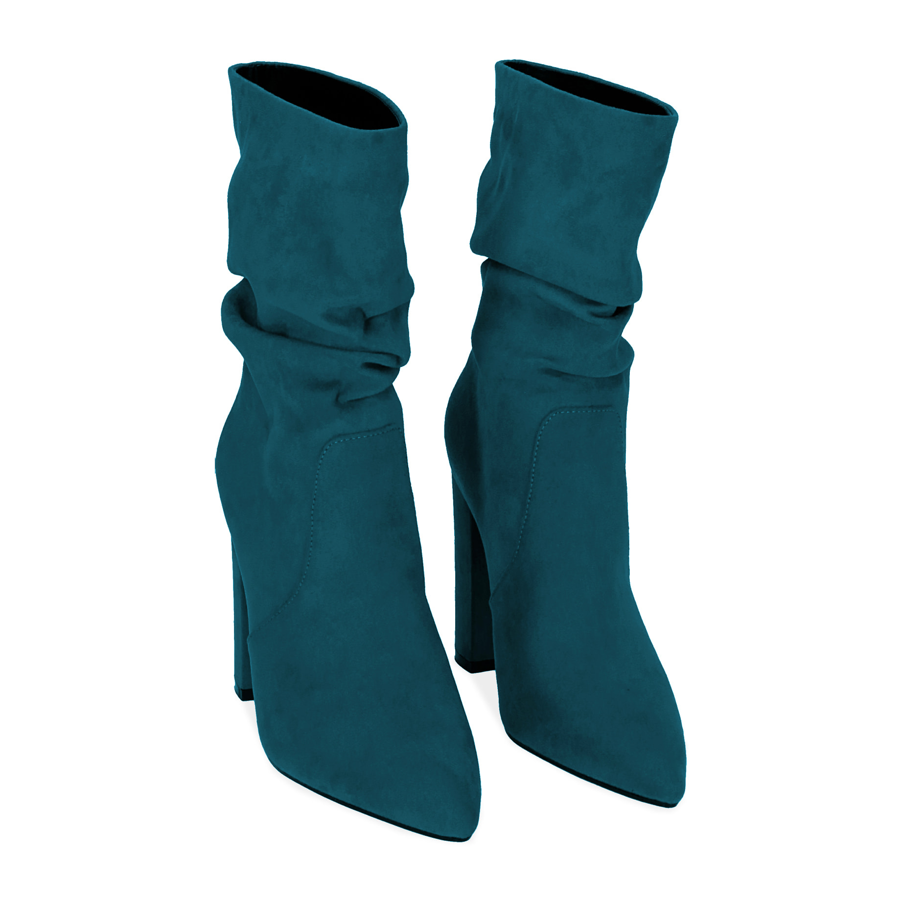 Ankle boots petrolio in microfibra, tacco 10,5 cm