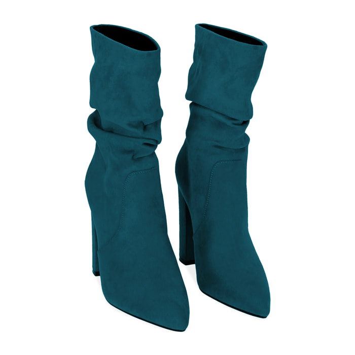 Ankle boots petrolio in microfibra, tacco 10,5 cm