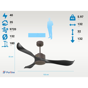 Ventilateur de plafond ø132 cm avec Wifi Réversible Hypersilence 40   W Chocolat