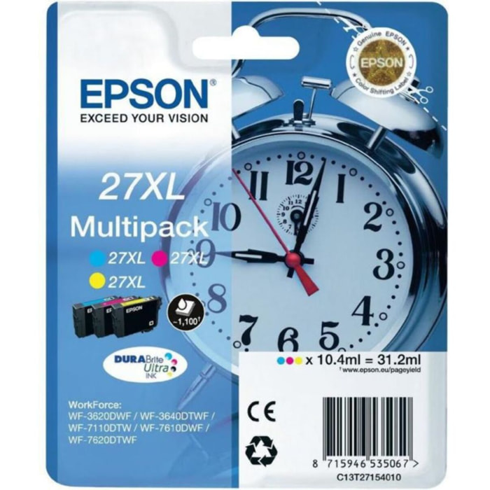 Cartouche d'encre EPSON Pack Multipack 3 Originales T2715 Couleurs (CMY) - C13T27154010