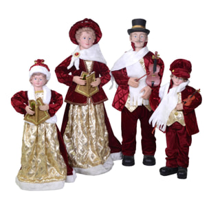 set di 4 pupazzi famiglia cantori in tessuto bordeaux cm34x22h95