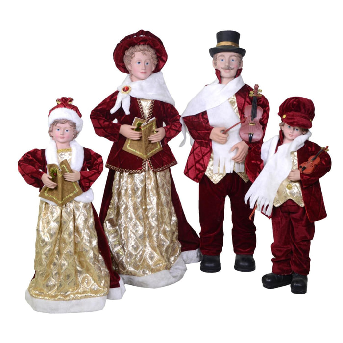 set di 4 pupazzi famiglia cantori in tessuto bordeaux cm34x22h95