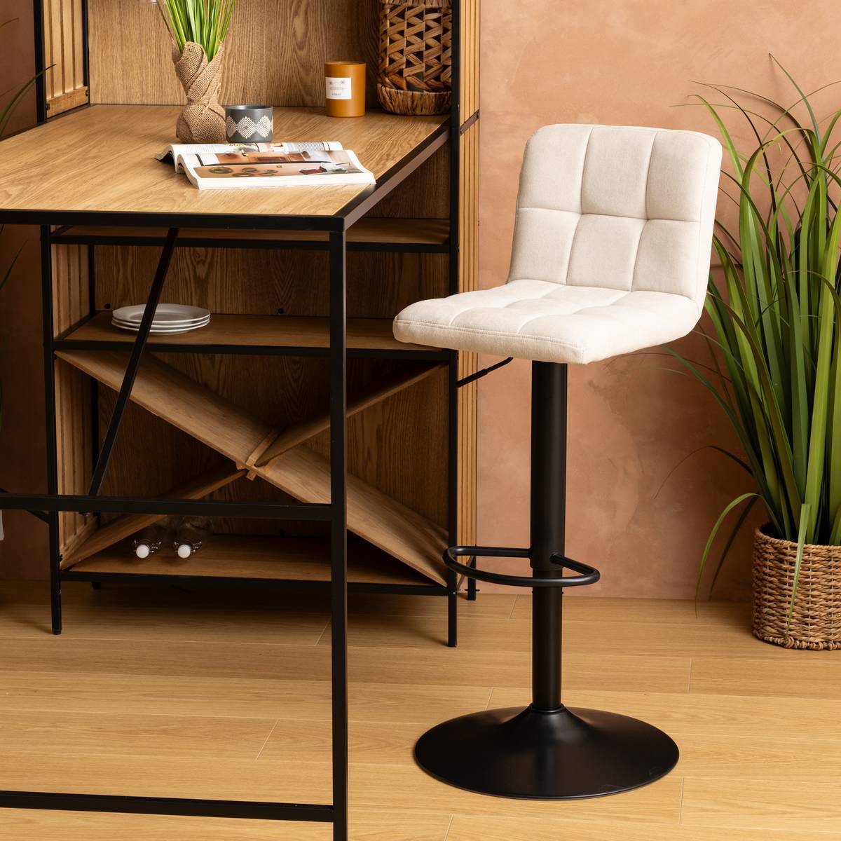 Lot de 2 tabourets de bar "Delek" beige 104x52x45cm