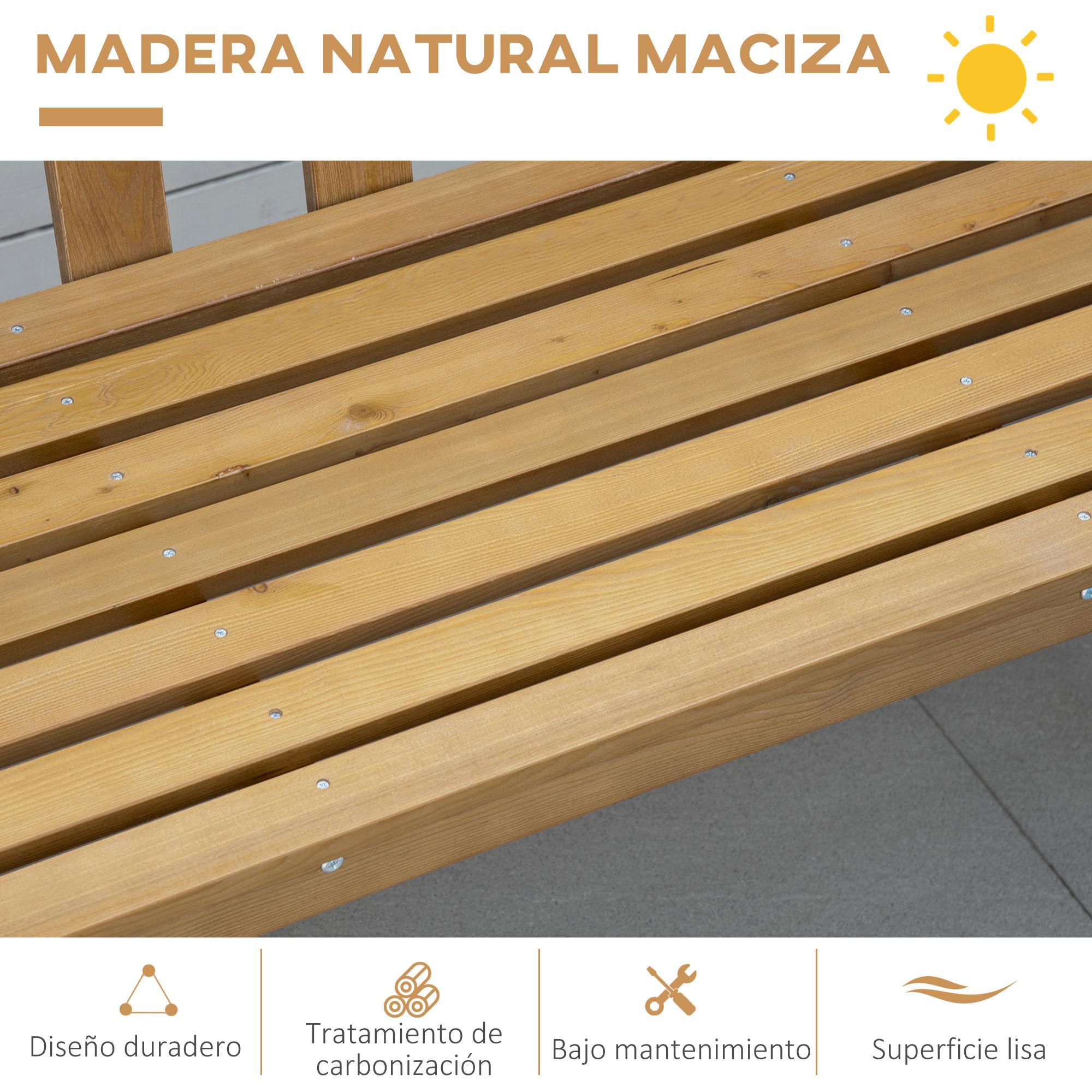 Banco de Jardín de 3 Plazas Banco Exterior de Madera con Respaldo de Listones para Terraza Patio Balcón Carga 360 kg 144x60x77 cm Natural