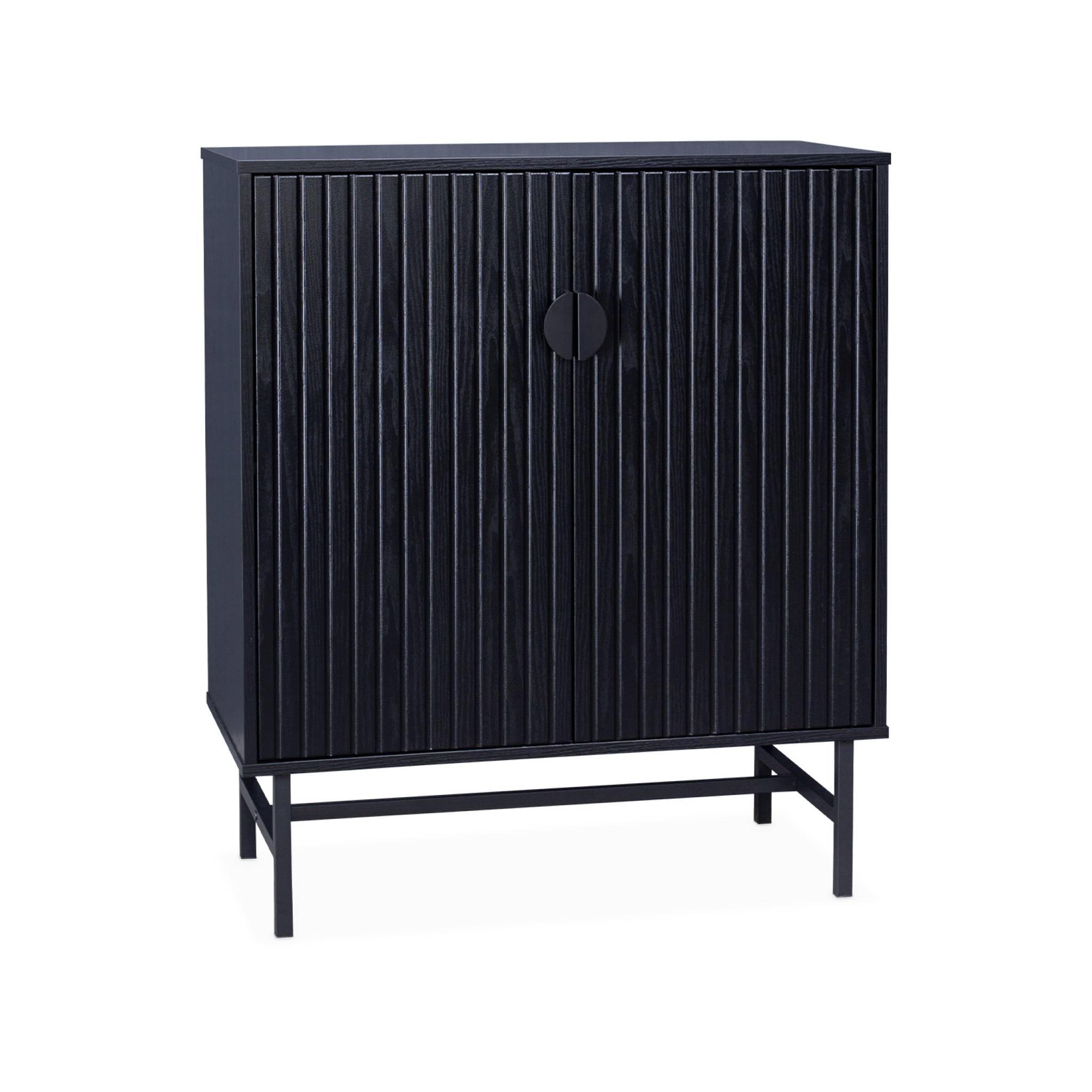 Buffet effet bois à rainures noires. buffet haut. vaisselier. deux portes et une étagère BAZALT 80cm