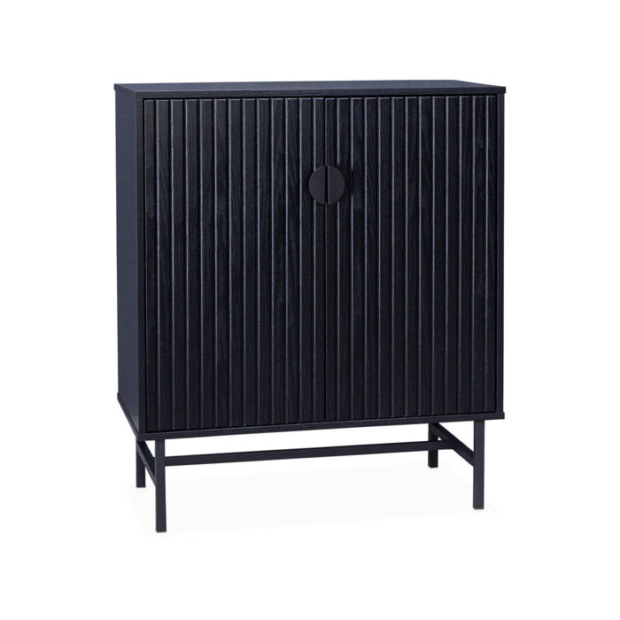 Buffet effet bois à rainures noires. buffet haut. vaisselier. deux portes et une étagère BAZALT 80cm