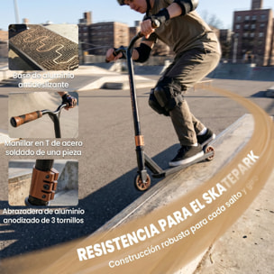 Scooter Acrobático, Scooter Freestyle con Manillar 360°, Rodamientos ABEC-9, Ruedas de PU de 120 mm, Marco de Aluminio Acero, Antideslizante, para Adolescentes, Adultos para Skatepark, Dorado