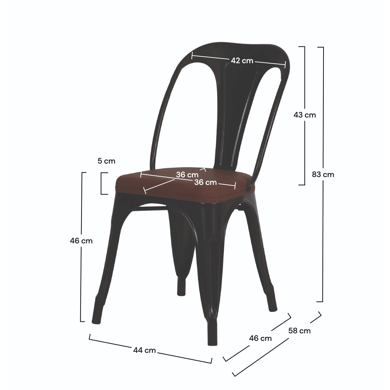 Lot de 2 chaises en métal noir et cuir synthétique marron - Charly