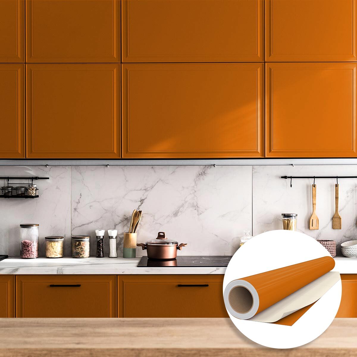 Rouleau adhésif décoratif Vinyle au Mètre - Noisette - Sticker Lavable Imperméable Mur Cuisine Meubles