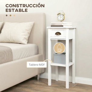 Juego de 2 Mesas Auxiliares Modernas, Mesas Auxiliares para Sofá, con Cajón y Estante, Mesitas de Noche para Salón, Dormitorio, 30x30x75 cm, Blanco