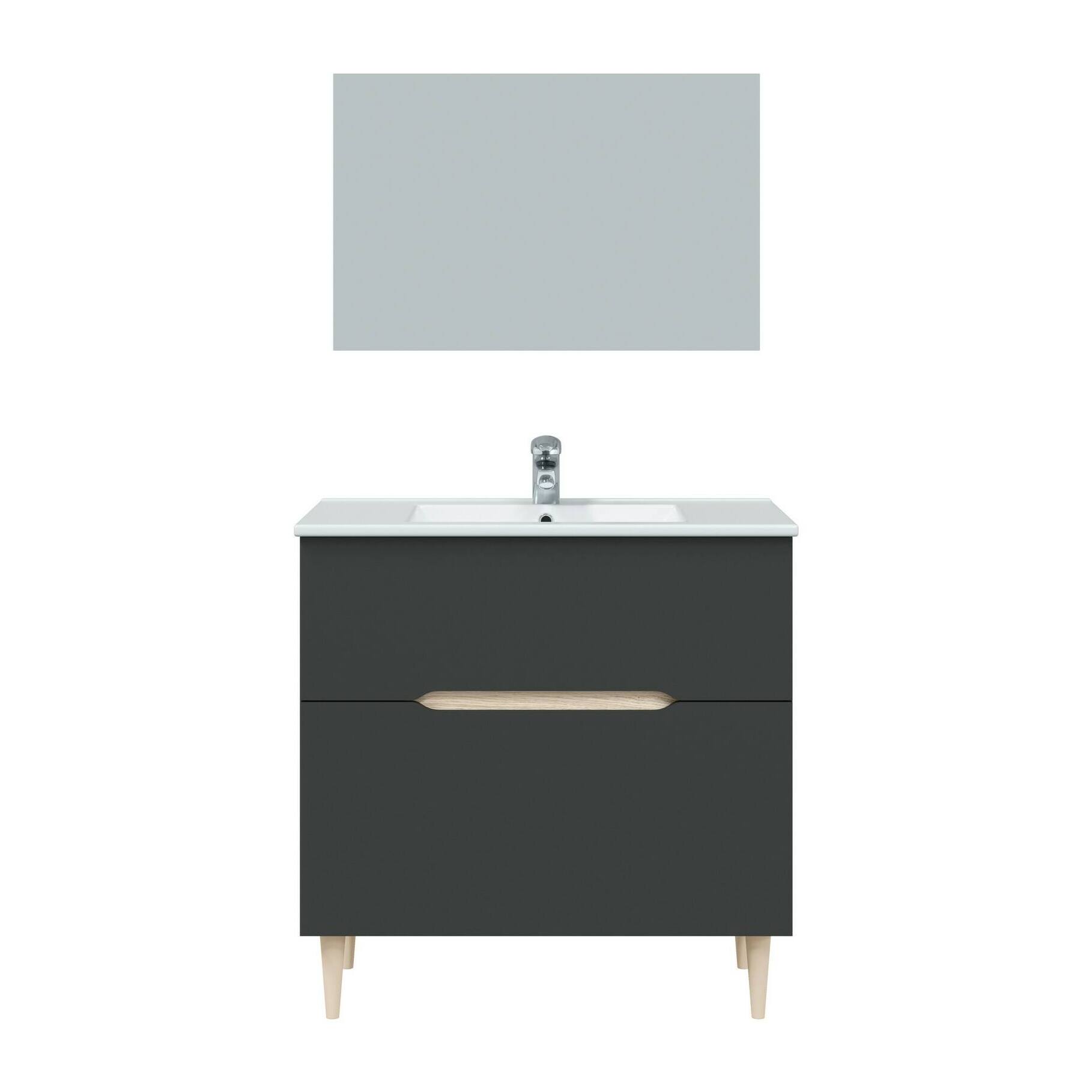 Mobile sottolavabo Avona, Sotto lavabo bagno, Mobiletto da bagno con specchio, Lavabo non incluso, 80x45h80 cm, Antracite e Rovere