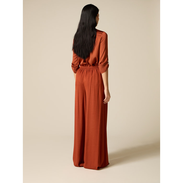 Oltre - Pantalones palazzo mezcla de lino - Naranja sol