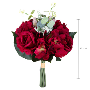 Bouquet Rose E Ortensie - Pezzi 4 - Colore: Rosso - 18xH32x18cm - Bianchi Dino -