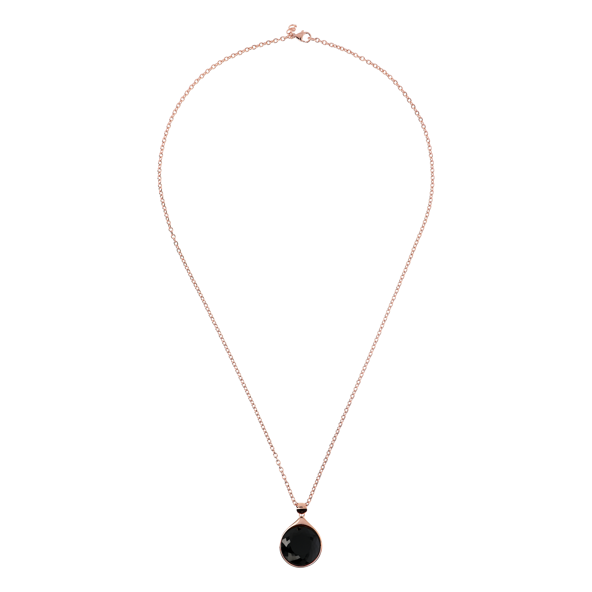 Collana Lunga Catena Rolo con Pendente in Pietra Naturale Tonda Onice Nero