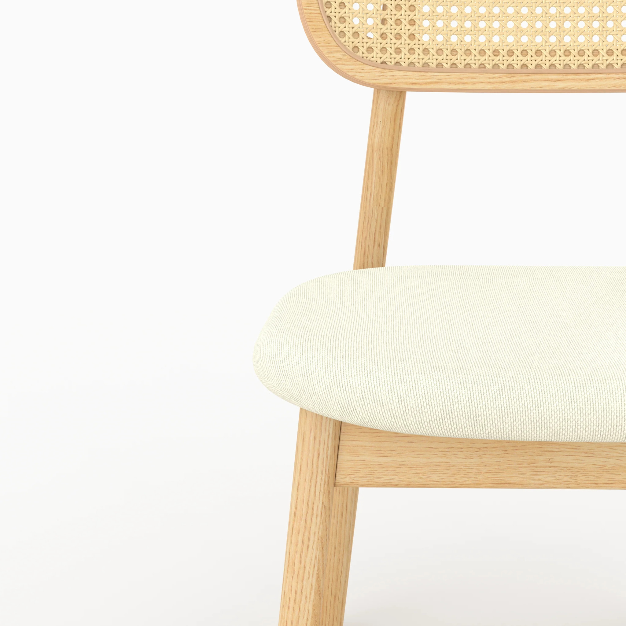 Lot de 2 chaises en bois clair, tissu beige et rotin synthétique - Maria