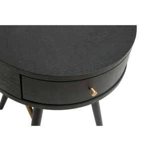 Table de chevet ronde avec tiroir bois et métal noir KORAL