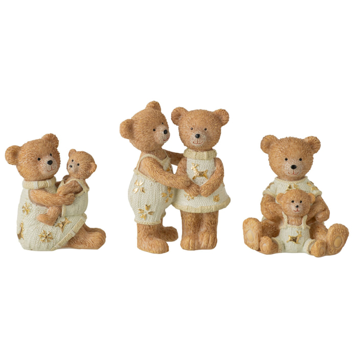 J-Line Ours couple et enfants - polyrésine - camel - assortiment de 3