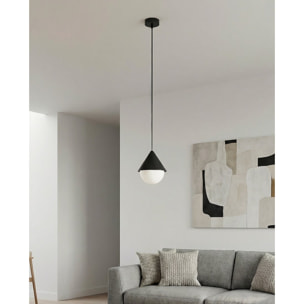 Lampada a sospensione Giro in acciaio nero e vetro