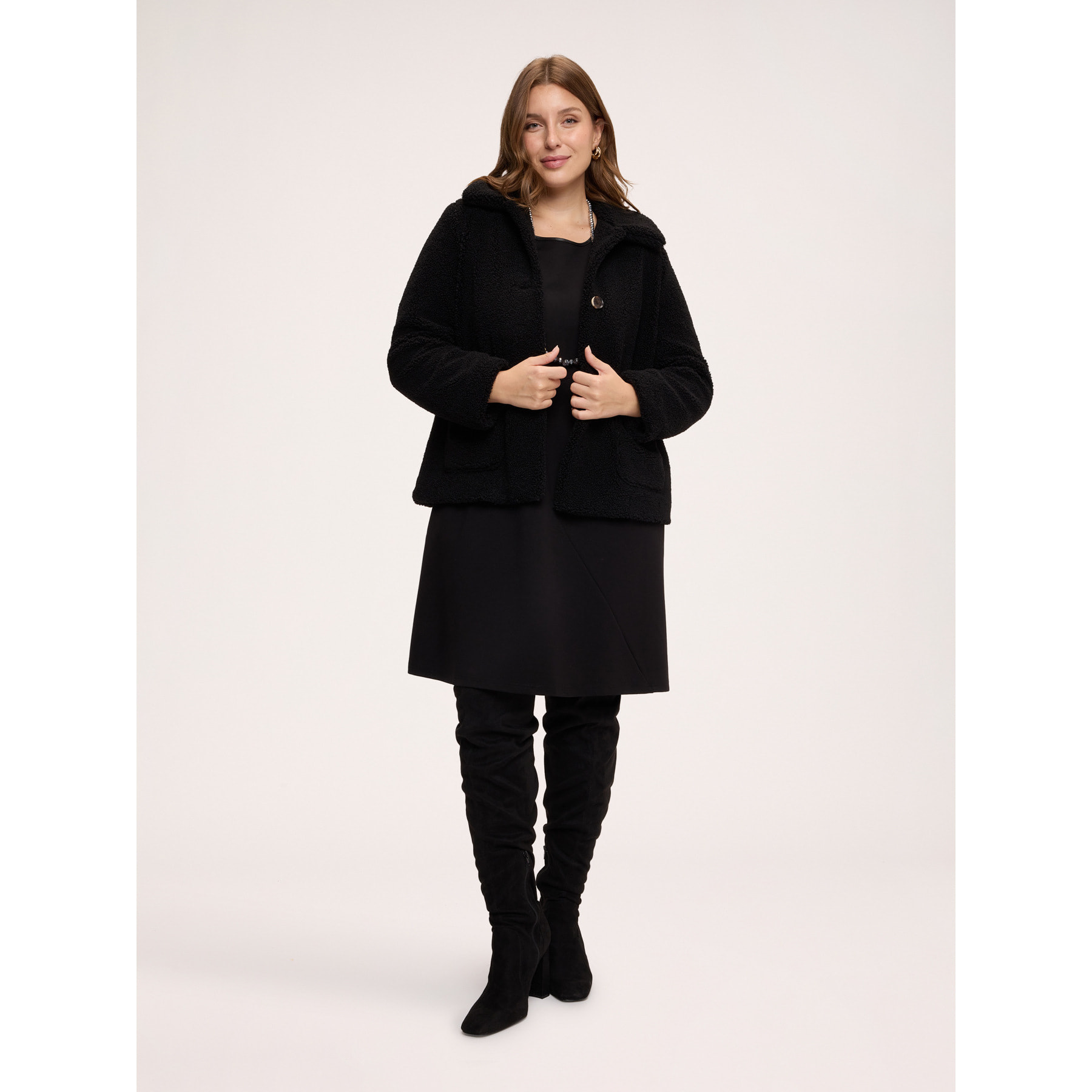 Fiorella Rubino - Giacca effetto teddy con collo a camicia - Nero