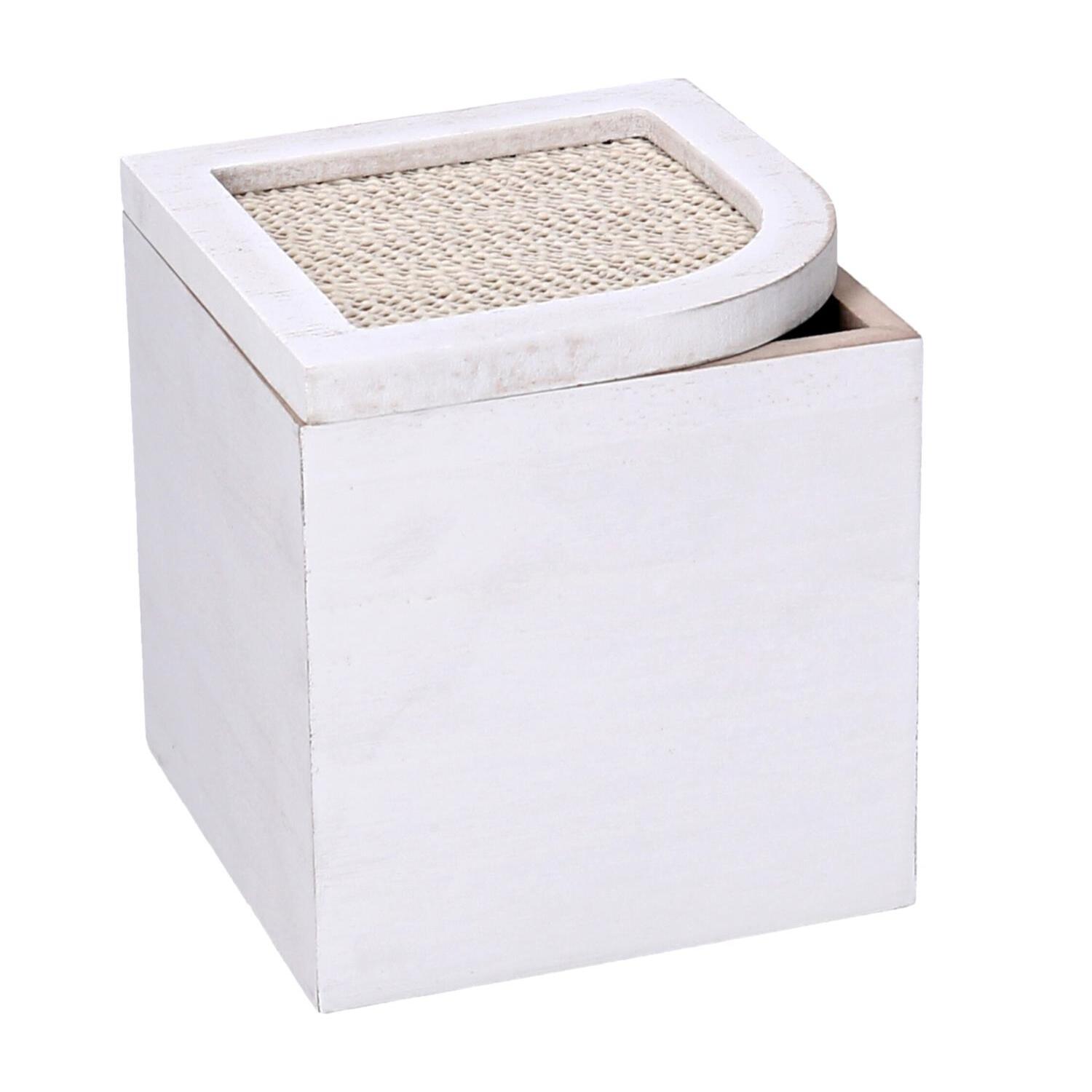 Scatola portathe in legno bianco quadro cm10x10h11