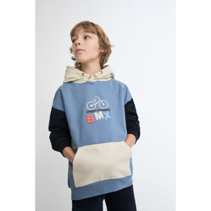 Conjunto niño sudadera con capucha azul marino y beige y pantalón jogger, estampado estilo BMX | Color: Marino | Street Monkey