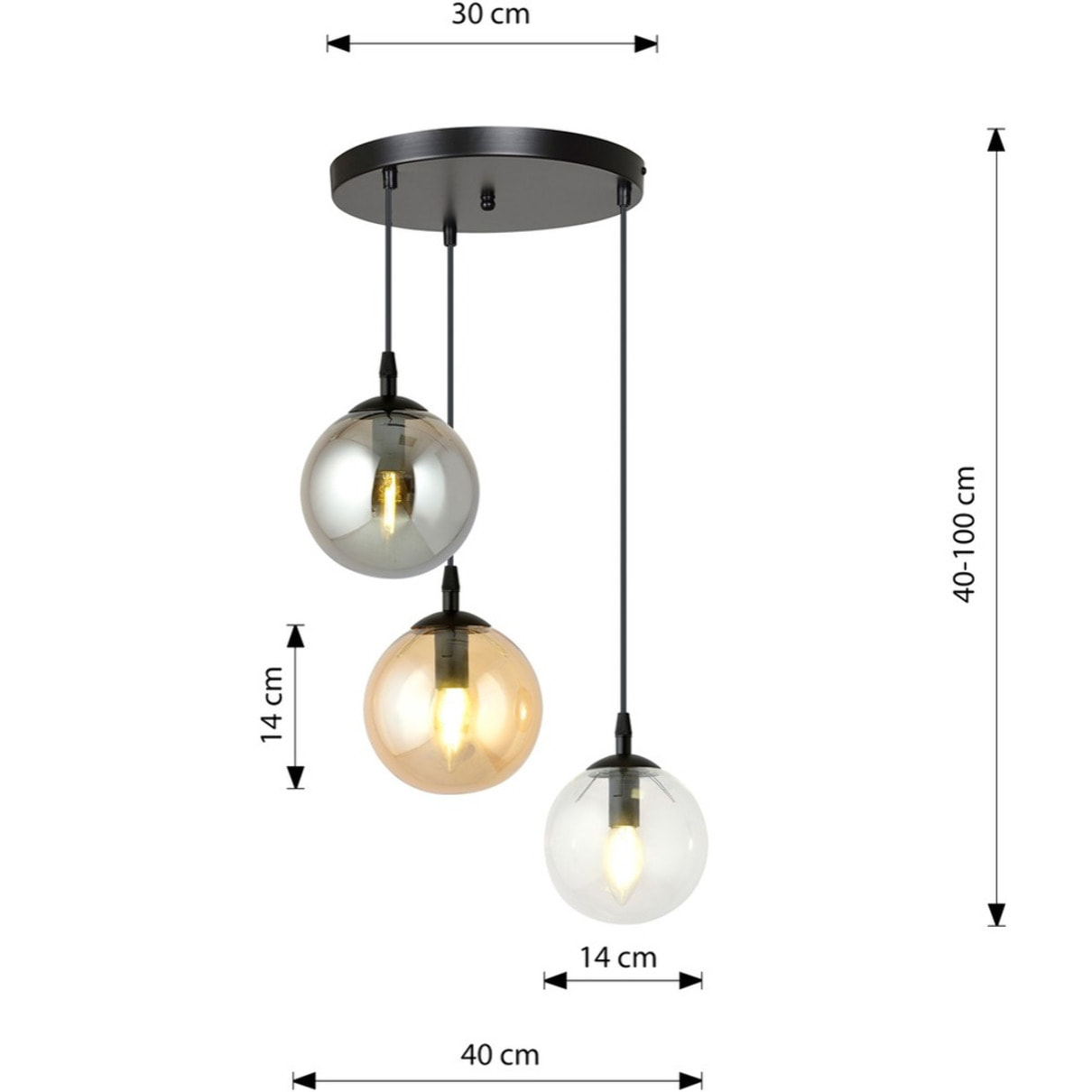 Lampada a sospensione Cosmo set in acciaio nero e vetro multicolor