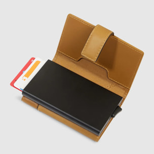 Piquadro Portacarte automatico in metallo e pelle, schermato con protezione RFID