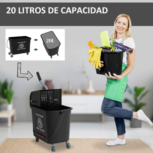 Cubo de Fregona con Ruedas Capacidad de 20 L Cubo de Fregar con Sistema de Escurridor Ruedas y Asa de Transporte para Doméstico y Comercial Negro