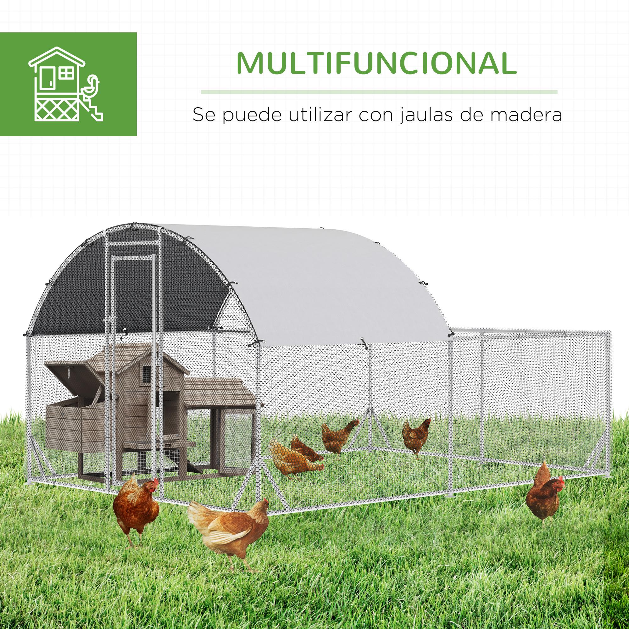 Gallinero Exterior Grande 380x280x195 cm Jaula para 10-12 Gallinas de Acero Galvanizado con 2 Pisos Cubierta de Tejado Puerta Corral para Pollos Conejos Patos Plata