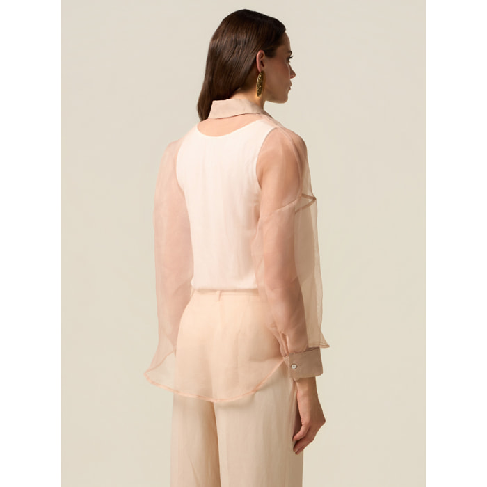 Oltre - Camicia in organza con spilla - Rosa