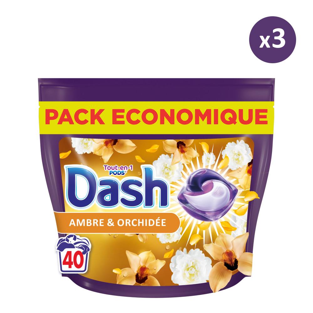 Dash - 3x40 Pods Tout-en-1 Ambre Et Orchidée, Lessive en Capsules Dash