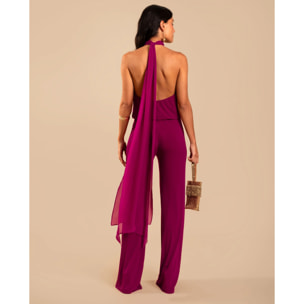 Mono largo de punto con cuello halter y pierna ancha