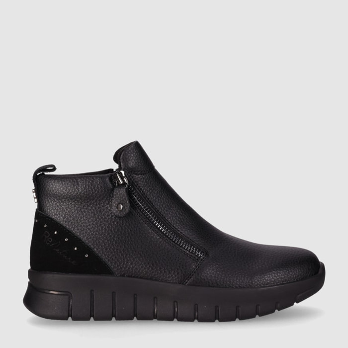 Botines de Piel - Negro - Tacón: Bajo