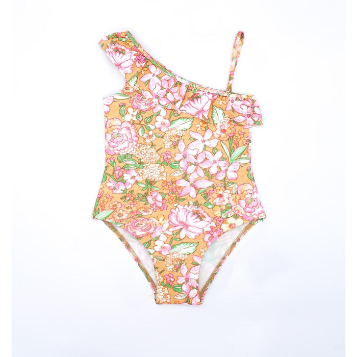 Bañador asimétrico ocre flor rosa