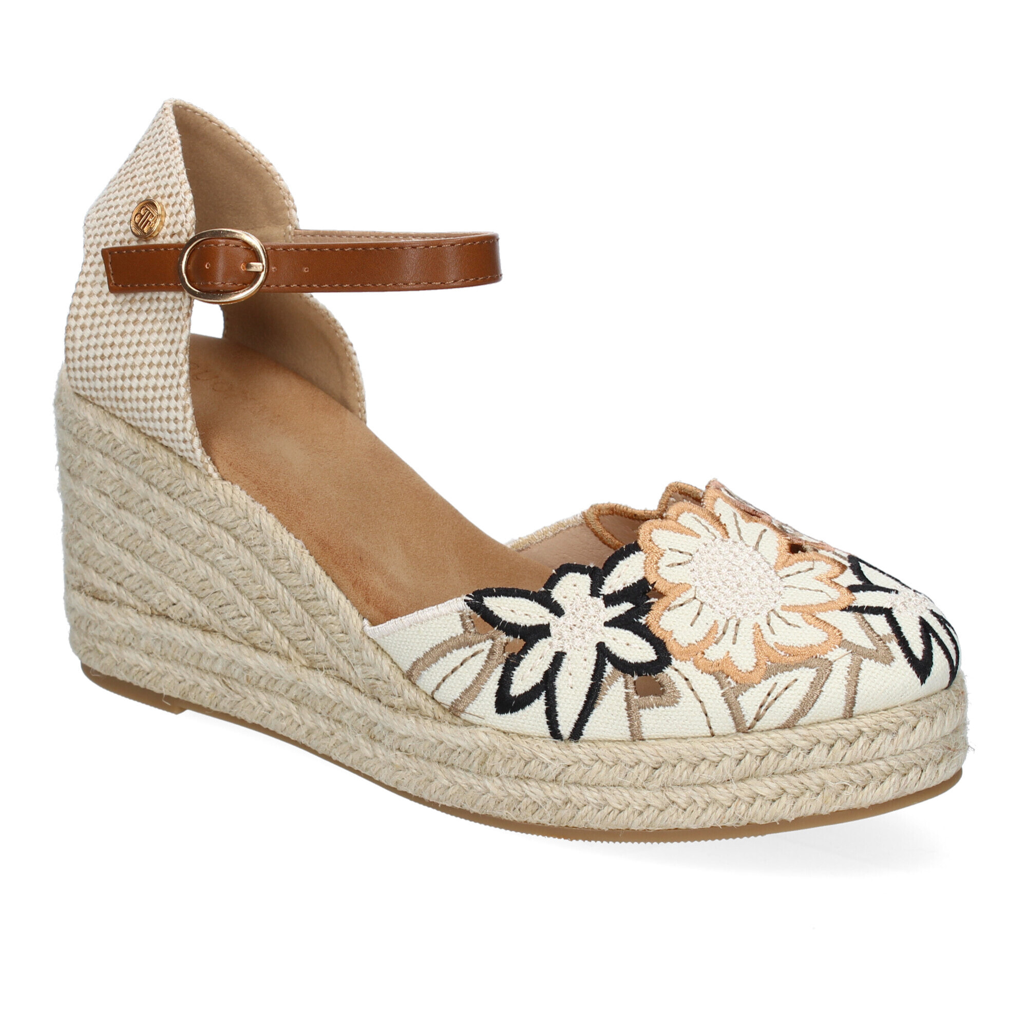 Sandalias de Cuña para Mujer con Diseño de Flores, Adornos Bordados
