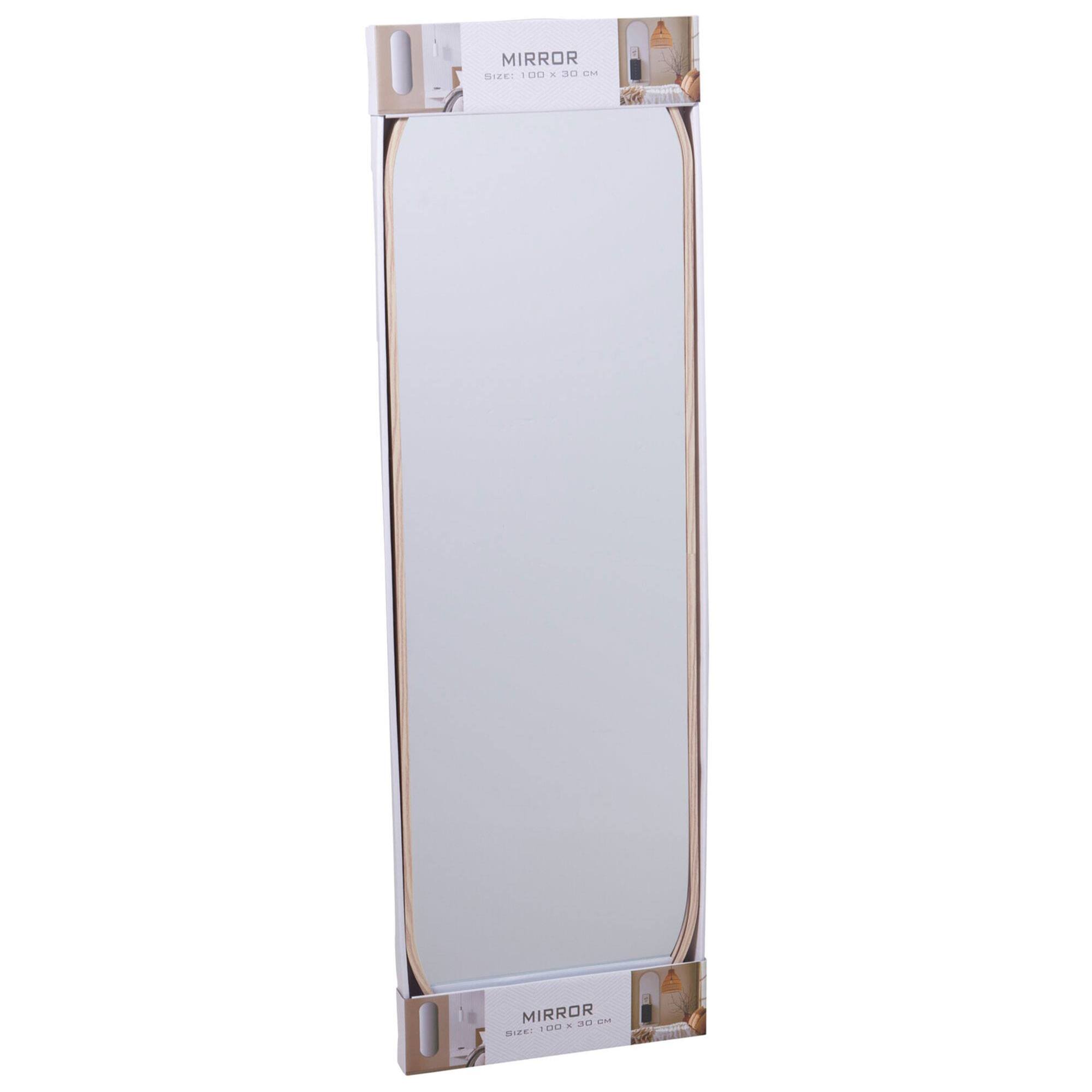 Espejo ovalado 30x100cm marco de madera clara, con gancho trasero para pared, ideal para dormitorio o pasillo