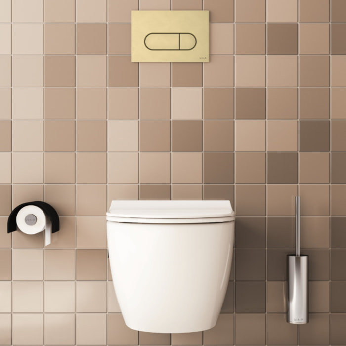 Pack WC suspendu Sento Blanc Compact  + Bâti auto-portant V-Fix Core + Plaque Round Or brossé